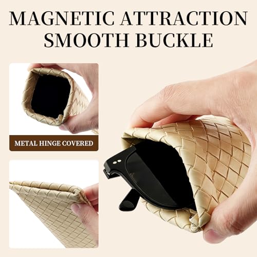 2 PCS Pu Sunglass Organizer Pouch - Soft Squeeze Top Glasses Case Multipurpose Travel Eyeglass Case Bag - color: Matcha Green-light Beige