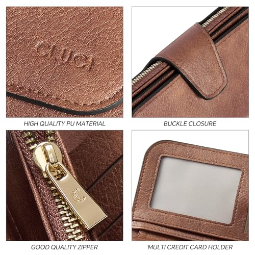 CLUCI RFID Wallet for Women Bifold Wallet with ID Window | Multiple Card Holder, Gifts for Women Birthday - color: 1 Vintage Two-toned Brown