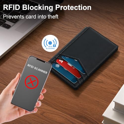 Genuine Leather Slim Wallet for Men: Minimalist RFID Wallet Holds 15 Cards - color: Premium Genuine Leather Black