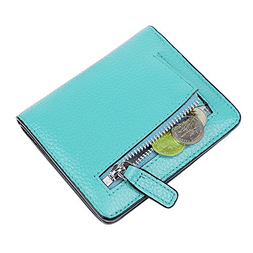 Small Leather Wallet for Women, Ladies Credit Card Holder RFID Blocking Women's Mini Bifold Pocket Purse - color: Sea Blue Rfid Blocking