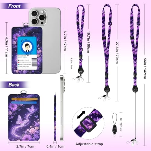 Butterfly Lanyard with ID Card Holders, Retractable Badge Reel with 360° Rotate Clip,RFID Blocking ID Badge Holder with Adjustable Breakaway Lanyard for Keys,Gift for Women Nurse Teacher Office,Purple - color: Butterfly Purple