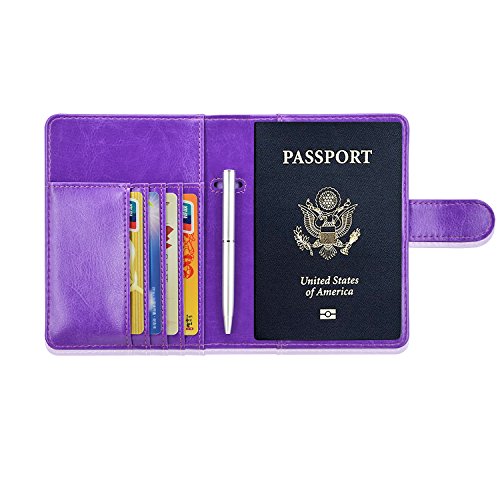 Passport Holder Cover, ACdream Protective Premium Leather RFID Blocking Wallet Travel Case for Passport/Credit Card/Air Ticket, - color: Purple