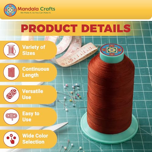 Mandala Crafts Size 69 210D T70 Apple Green Bonded Nylon Thread, 1500 YDs - color: Apple Green, size: T70 #69 210D/3 1500 Yards