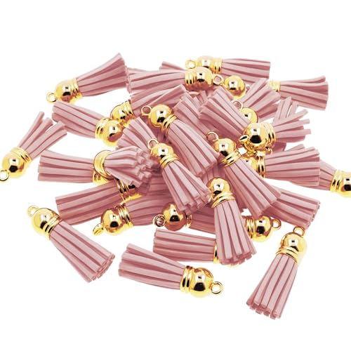Mandala Crafts Gold Cap Blush Faux Suede Leather Tassels, 100 PCs - color: Gold Cap Blush Suede