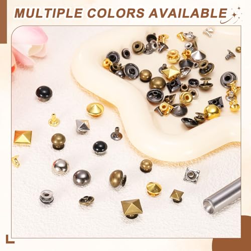 HARFINGTON 50pcs Pyramid Rapid Rivet 9mm Leather Rivets Rapid Punk Spikes Leathercraft Decoration with Hole Punch for Rock Nailheads Clothing Belts Bags Shoes, Bronze - color: Bronze, size: 9mm