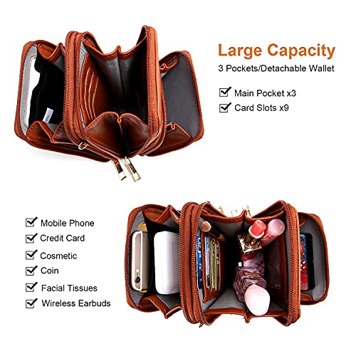 Crossbody Cellphone Purse Women Touch Screen Bag RFID Blocking Wallet Handbag Shoulder Strap - color: Brown-small, size: Small