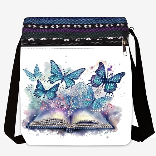 DDGYP Butterfly Diamond Painting Crossbody Bag, Diamond Art Kits for Adults | DIY PU Leather Art Bag, Adult Craft Kits for Women, Portable Handbag as Ideal Gift - color: Butterfly Flower 3