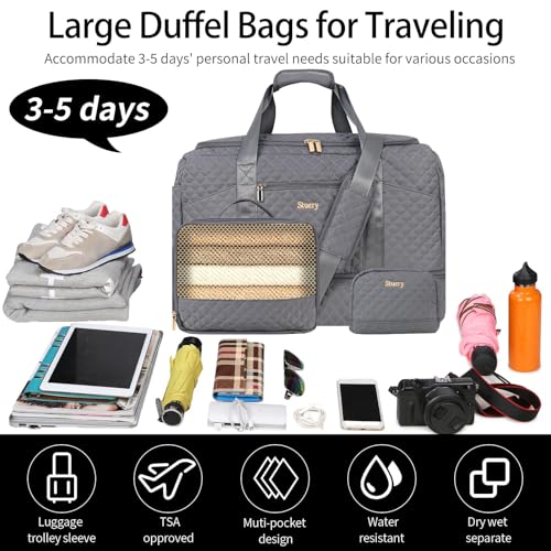 Stuery Weekender Bags for Women with Toiletry Bags: Large Overnight Bags Travel Duffel Bag Carry On Shoulder Weekend Tote with Shoe Compartment and Wet Pocket for Girls Airplane Traveling,Gray - color: D-3PCS Gray