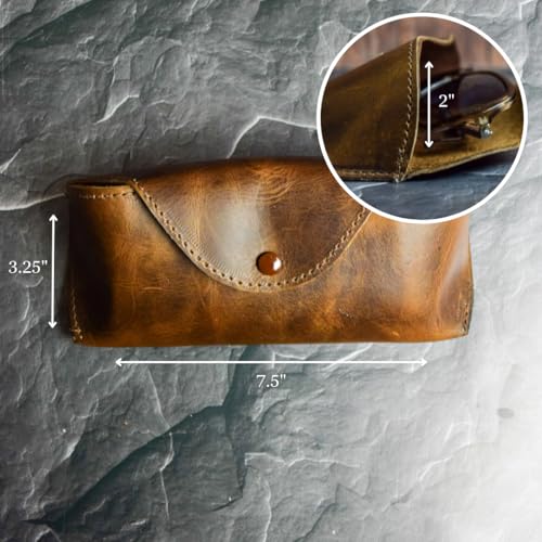 Soft Leather Eyeglasses Case – Genuine, Full Grain Leather Glasses Case for Reading Glasses or Sunglasses - style: Chocolate Brown