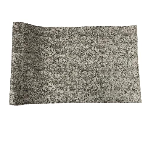 Western Floral PU Faux Leather Vinyl Fabric - Sold By The Yard - 56" (Cement Gray) - color: Cement Gray