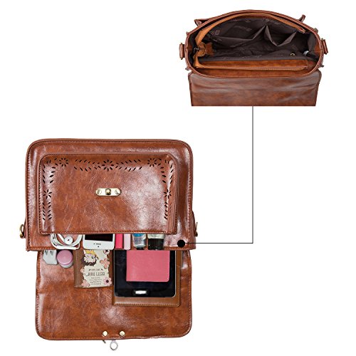 ECOSUSI Women PU Leather Satchel Purse Vintage Small College Crossbody Messenger Bag Work Cross-body Bag - color: 1-brown