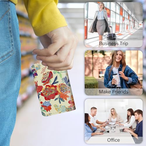 Business Card Holder，PU Leather Business Card Case Color Printing Pattern Card Holder Wallet，Pockets Magnetic Credit Card Holders for Men and Women - Purple Flowers - color: Light Purple