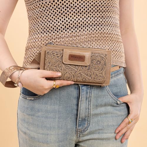 X Wrangler Western Wallet for Women Card Cases & Money Organizers Wristlet Wallet with Zipper Pocket - color: Khaki