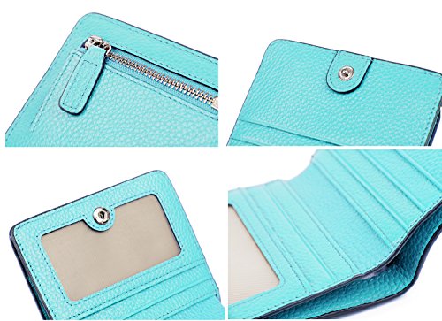 Small Leather Wallet for Women, Ladies Credit Card Holder RFID Blocking Women's Mini Bifold Pocket Purse - color: Sea Blue Rfid Blocking