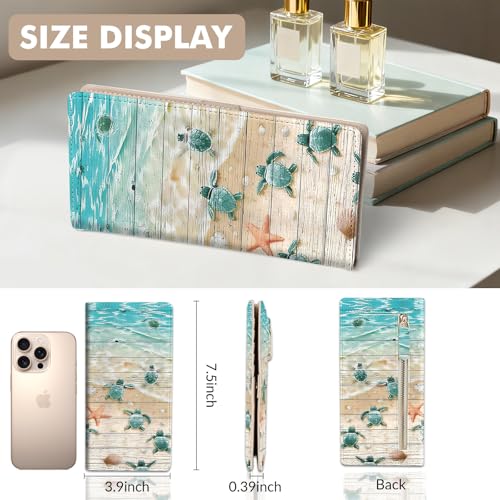 Anikathy Womens Wallet, Rfid Wallets for Women,Slim Thin Credit Card Holder Organizer Purse,PU Leather Cute Long Bifold Clutch Cash Wallet with Zipper Coin Pocket,Ladies Gift,Beach Turtles - color: Beach Turtles