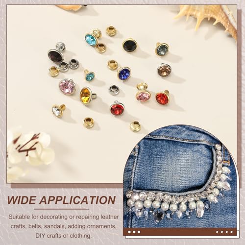 PATIKIL 6mm Leather Rivets, 70 Sets Rhinestone Rivet Studs Double Cap Spikes Rivet for Leather Crafting for Decor Repair DIY Clothing Belts Bags Shoes, Water Blue Gold Tone - color: Water Blue, size: 6mm