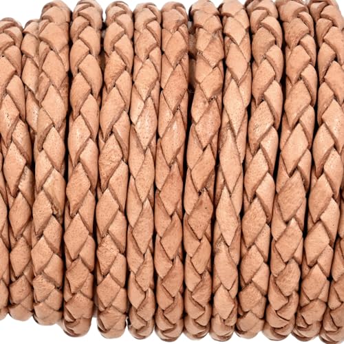 GENIQUE Real/Genuine Round Braided Leather Cord String Rope Folded, Leather Rope for Crafts, Jewelry Making, Necklace, Bracelets (3mm, Natural) - color: Natural, size: 3mm