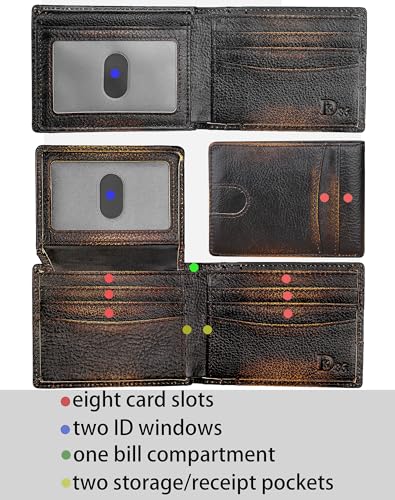 DK86 Wallet for Men Slim Rfid Bifold Genuine Leather 2 ID Window With Gift Box (black brown with deer) - color: black brown with deer