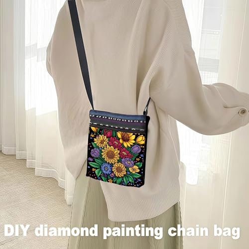 Diamond Painting Crossbody Bag - DIY Diamond Art Kits for Adults, PU Leather Shoulder Bag with Zipper, Flower Pattern Art Bag for Women - color: Flowers 6