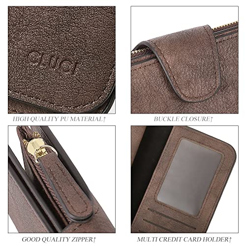 CLUCI RFID Wallet for Women Bifold Wallet with ID Window | Multiple Card Holder, Gifts for Women Birthday - color: 2 Two-toned Coffee