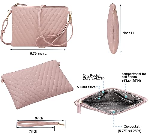 B BRENTANO Chevron Embroidered Crossbody Clutch Bag Pouch with Removable Wristlet & Adjustable Shoulder Strap - color: Blush