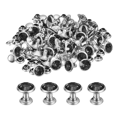 uxcell 60 Sets Rhinestone Rivets, 8mm Leather Rivets Crystal Rivets Stud Rapid Double Cap Rivets for DIY Leather Craft Fabric Clothes Belt Bags, Black - color: Black, size: 8mm