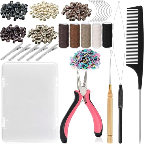 VCAY Complete Hair Extension Tools Kit,500 Silicone Lined Beads with Case - color: Hair Extension Tools Kit