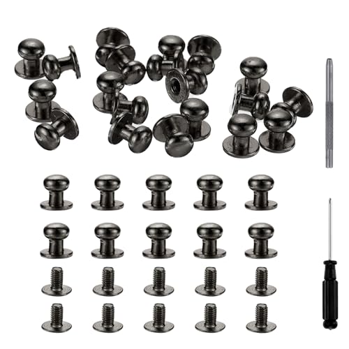 HARFINGTON 30 Sets Round Head Button Studs Screw 7mm Alloy Leather Rivets with Hollow Punch Screwdriver for Repair and Decorate Fabric Clothing Shoes Bags DIY, Ancient Silver - color: Ancient Silver, size: 7mm