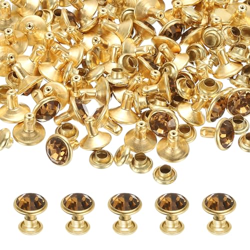 PATIKIL 8mm Leather Rivets, 70 Sets Rhinestone Rivet Studs Double Cap Spikes Rivet for Leather Crafting for Decor Repair DIY Clothing Belts Bags Shoes, Dark Yellow Gold Tone - color: Dark Yellow, size: 8mm