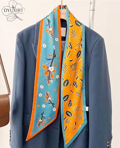 Head Scarf Purse Handle Neck Satin Hair Scarfs For Bag Lightweight Silky Long Thin Women's Fashion Scarves 59 * 5.9” - color: H20-feather Leaves(59*5.9inch)