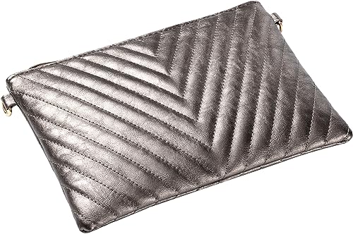 B BRENTANO Chevron Embroidered Crossbody Clutch Bag Pouch with Removable Wristlet & Adjustable Shoulder Strap - color: Pewter