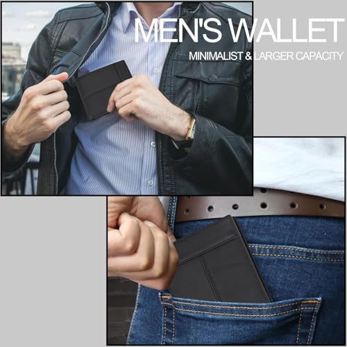 YINGWDA Wallet for Men, Large Capacity Genuine Leather Bifold RFID Blocking Wallet with Coin Pocket, Zipper Pocket Inside,14 Card Slots, Back pocket, ID Window & 2 Cash Pocket (Black) - color: Black B