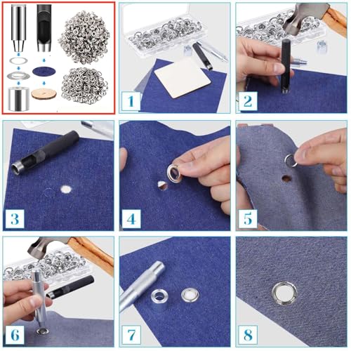 Grommet Tool Kit with 605 Pieces, 1/2 Inch Eyelets and Washers in Gold, Silver, Black,Two Set of Installation Tools, Installation Pliers, Hole Punch, Punched Pad for Leather, Belt, Shoes, Crafts - color: 1/2inch & 605pcs