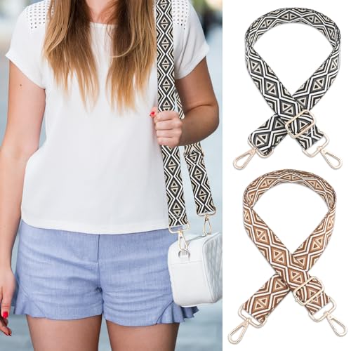 2 Pack Adjustable Crossbody Purse Straps,1.5" Wide Replacement Shoulder Straps for Handbags, Retro Jacquard Embroidered Multi-Pattern Bag Strap for Crossbody & Shoulder Bags - color: Embroidered Black&beige