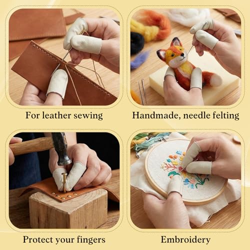 5 Pairs Finger Protectors for Sewing, Leather Thimble & Crochet Finger Guard, Hand Craft Needlework Tools for Knitting & Needle Felting