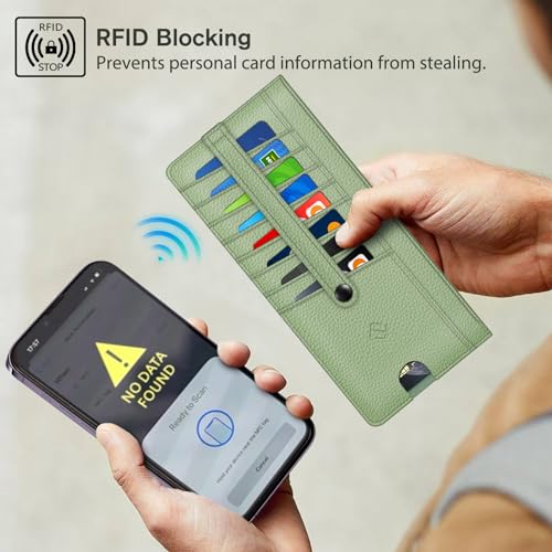 FINTIE Slim Credit Card Wallet Holder Change Pouch | RFID Blocking Business Cards Cases with Zipper Pocket for Cash, Coin, Receipt, Sage Green - color: Sage Green