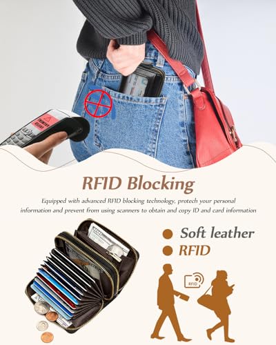 TFKGS Credit Card Holder for Women RFID Wallet Leather Womens Wallet with Zipper Blocking Keychain Card Accordion Wallets Gifts for Women Black - color: 1-Black