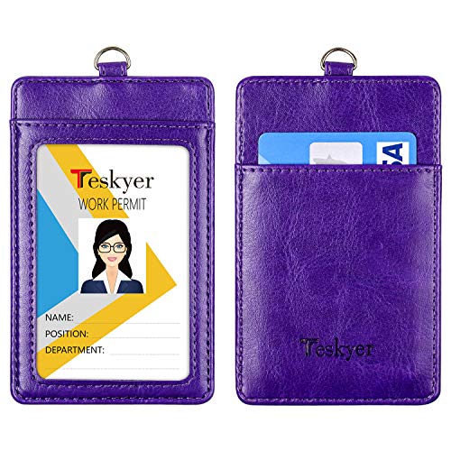 Teskyer Badge Holder with Retractable Lanyard, Vertical Purple | Durable Nylon Lanyard, Rear Card Pocket, Scan Without Removing Card, Built to Last, Work & Cruise Ready - color: Deep Purple, size: Vertical