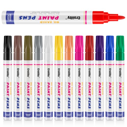 Oil Based Paint Markers, 12 Colors Permanent Paint Pens, Waterproof Quick Dry Paint Marker Set for Rock Painting, Wood, Glass, Metal, Plastic, Canvas, DIY Craft - color: 12 Colors Oil-Based Paint Markers