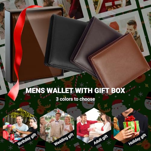 GNDR Wallet For Men RFID Blocking Brown Wallets Bifold Faux Leather Card Holder Front Pocket Mens Accessories With Gift Box - color: Brown-02