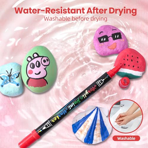 48 Colors Acrylic Paint Markers,Dual Tip Acrylic Markers with Fine Tip and Brush Tip Contain 12 Metallic Colors for Rock Painting,Egg,Wood,Glass,Canvas,Fabric,Ceramic,Crafts,Art Supplies - color: 48 Colors
