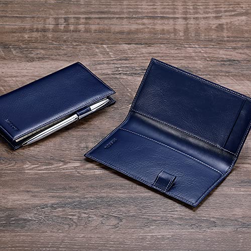HISCOW Leather Checkbook Cover for Duplicate Checks with Pen Holder - color: Antiqued Blue