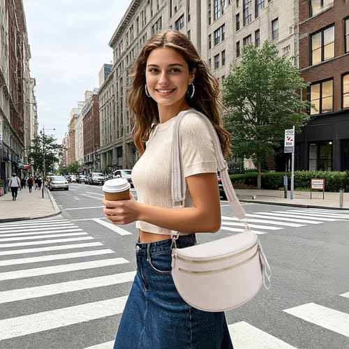 Leather Crossbody Bag Bum Bag for Women Large Sling Bag Cross Body Purse Shoulder Handbag Fanny Pack - color: Beige New, size: Large