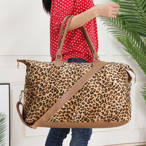 Weekender Bag Duffle Bag For Women Large Travel Tote Bag Overnight Weekend Bags With Shoulder Strap Cow Leopard Atzec… - color: Leopard