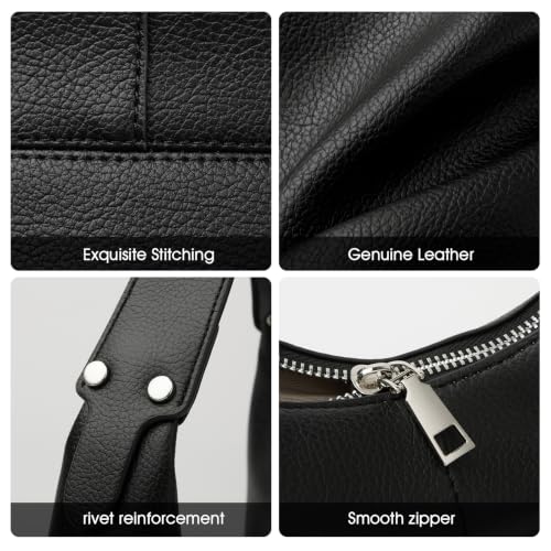 2026 Hobo Handbags, Vegan Leather Shoulder Bags for Women, Clutch Y2K Purse Handbags Tote Bag | Vegan Leather - color: Black
