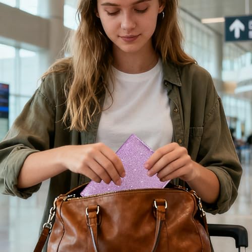 Passport Holder Cover, ACdream Protective Premium Leather RFID Blocking Wallet Travel Case for Passport/Credit Card/Air Ticket, - color: Glitter purple