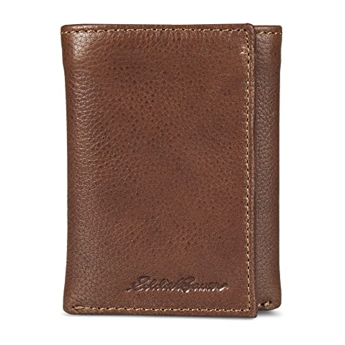 Eddie Bauer Men Signature Trifold Wallet - color: Leather Logo - Tan