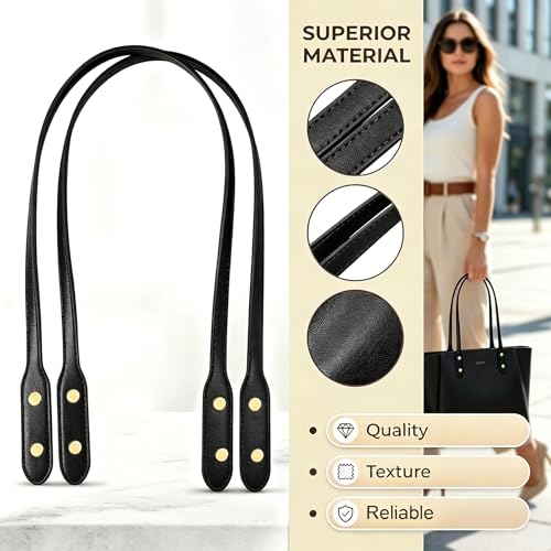 Winsyison 2pcs PU Leather Purse Band with Rivets, 28.15in, Black | Adjustable, Wraps Mount Handbag Handles, Long Bag Belt, for Purse Handbag Shopping Tote Bags - color: Black-2pcs
