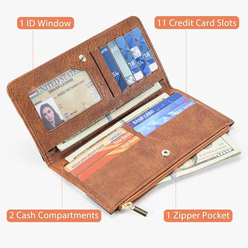 Airkit Cow Print Wallets for Women Bifold Credit Card Holder, Rfid Blocking, ID Window, Western Slim Wallet with Zipper Coin Pocket for Ladies, Cow Brown - color: Cow Brown