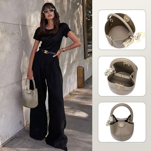 BOSTANTEN Small Crossbody Bags for Women Vegan Leather Purse Bucket bag | Removable Shoulder Strap, Mini and Cute, With Silk Scarf, Designer and Trendy, Soft Casual for Everyday Travel - color: Camel Brown